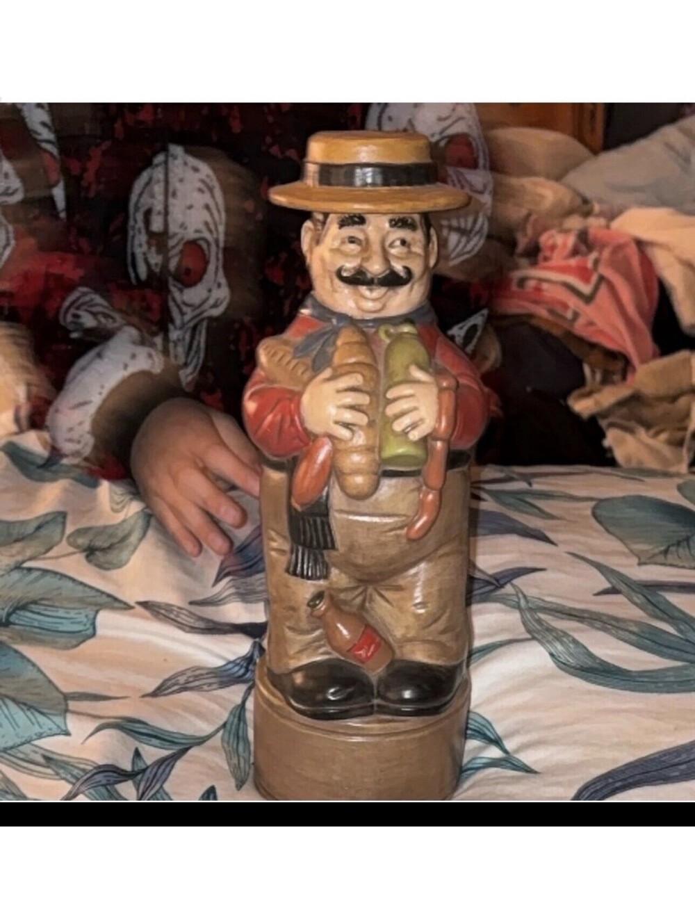 Ceramic Novelty Statue Decanter Figurine Man Holding Sausages Barware